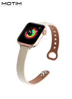 Apple Watch Leather Band 42mm/44mm/45mm/49mm, Genuine Leather Thin Replacement Strap Wristband for iWatch Ultra SE Series 10/9/8/7/6/5/4/3/2/1