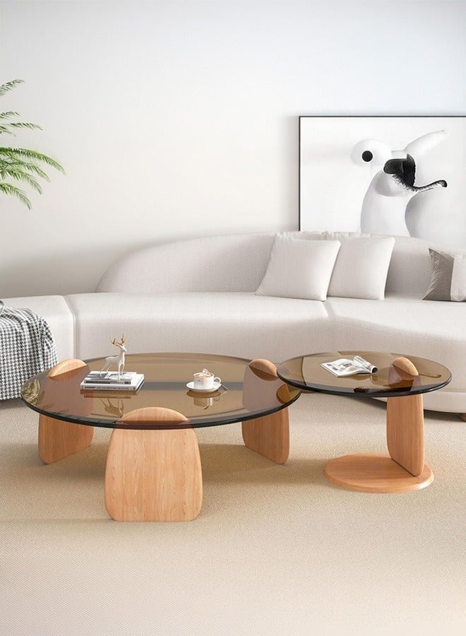 WALALLA Modern Luxury Round Coffee Table Set, Glass Coffee Tables for Living Room, Tempered Glass, Smooth Edges, 3cm Thick Frame, Large 80cm & Small 50cm Coffee Tables - Image 1