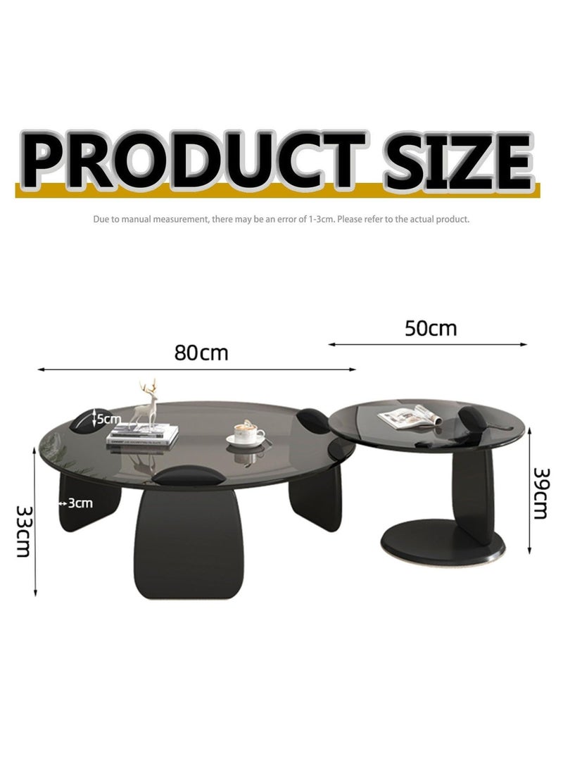 WALALLA Modern Luxury Round Coffee Table Set, Glass Coffee Tables for Living Room, Tempered Glass, Smooth Edges, 3cm Thick Frame, Large 80cm & Small 50cm Coffee Tables - Image 3