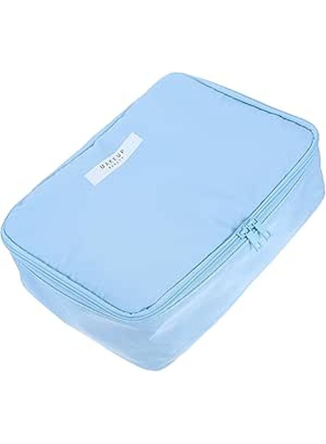 Waterproof Large Capacity Cosmetic Organizer Travel Makeup Bag with Handle Blue - Image 1