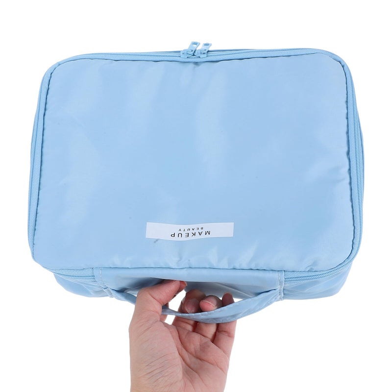 Waterproof Large Capacity Cosmetic Organizer Travel Makeup Bag with Handle Blue - Image 5