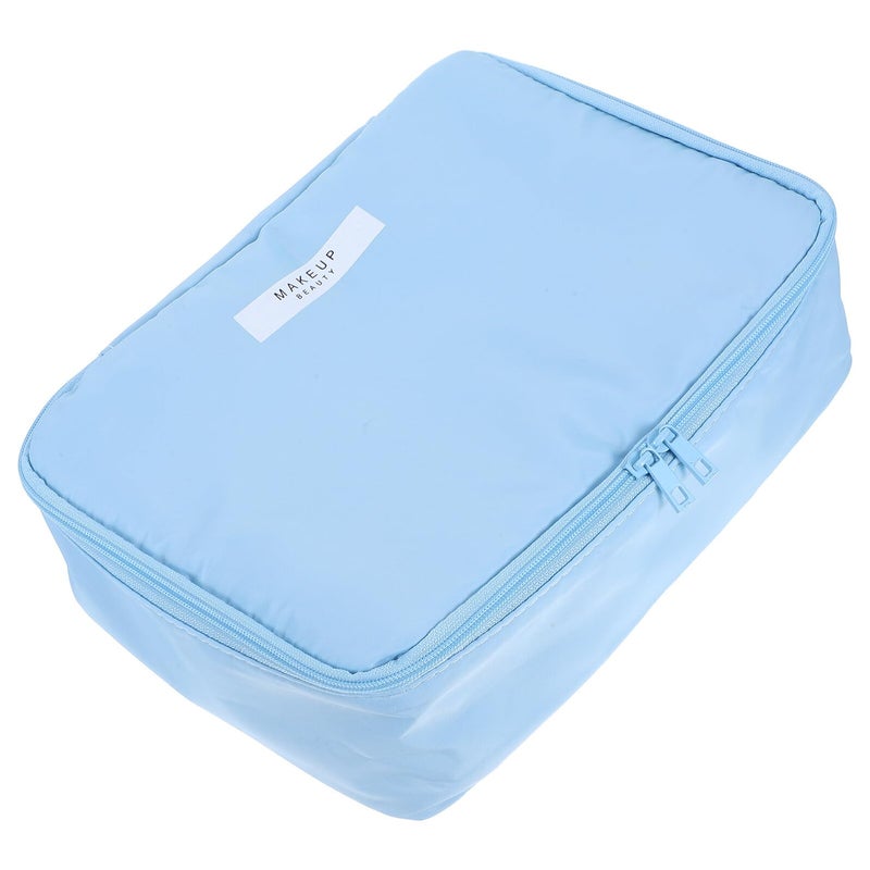 Waterproof Large Capacity Cosmetic Organizer Travel Makeup Bag with Handle Blue - Image 2