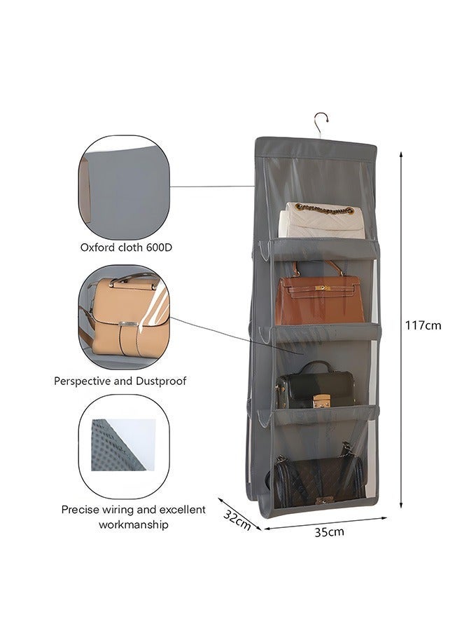 HaHaHai Handbag Hanging Organizer with 8 Pockets, Foldable Oxford Cloth Hanging Purse Organizer, Handbag Storage Hanger Closet Organizer for Family Closet Bedroom (Grey) - Image 4