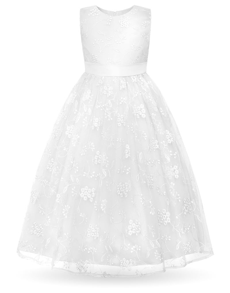 Uhnice Flower Girl Embroidered Dress Sleeveless Lace Ball Gown Formal Princess Dress for Wedding Birthday Party (White, 4-5/110) - Image 1