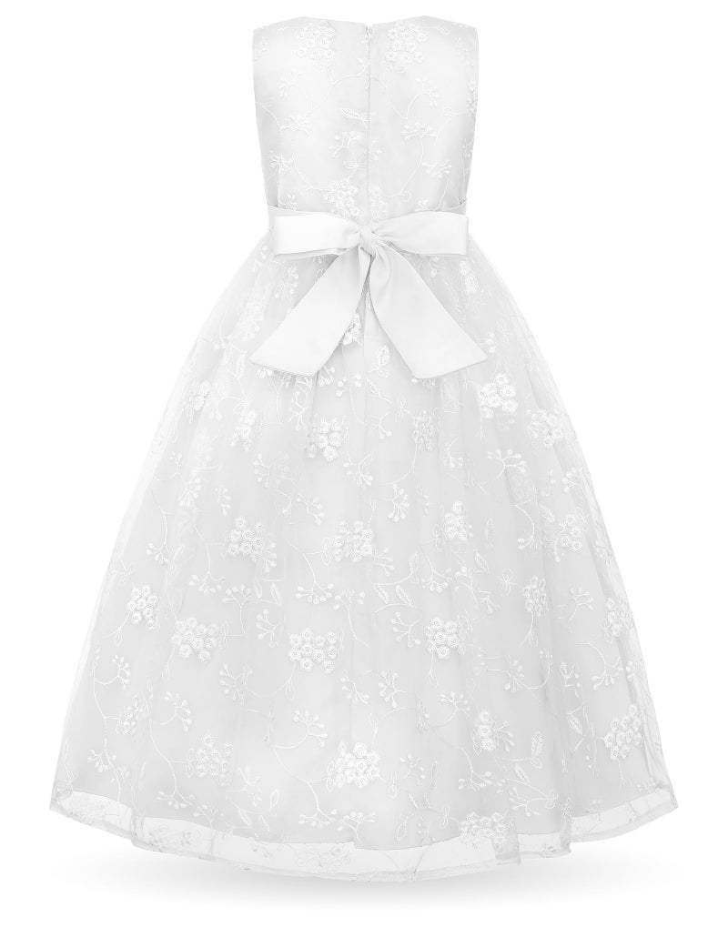 Uhnice Flower Girl Embroidered Dress Sleeveless Lace Ball Gown Formal Princess Dress for Wedding Birthday Party (White, 4-5/110) - Image 3