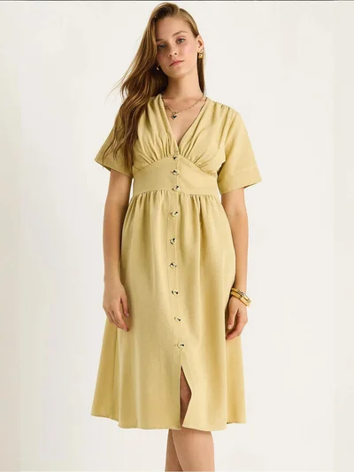 Bianco Lucci LUCCI V-neck Buttoned Midi Shirt Dress