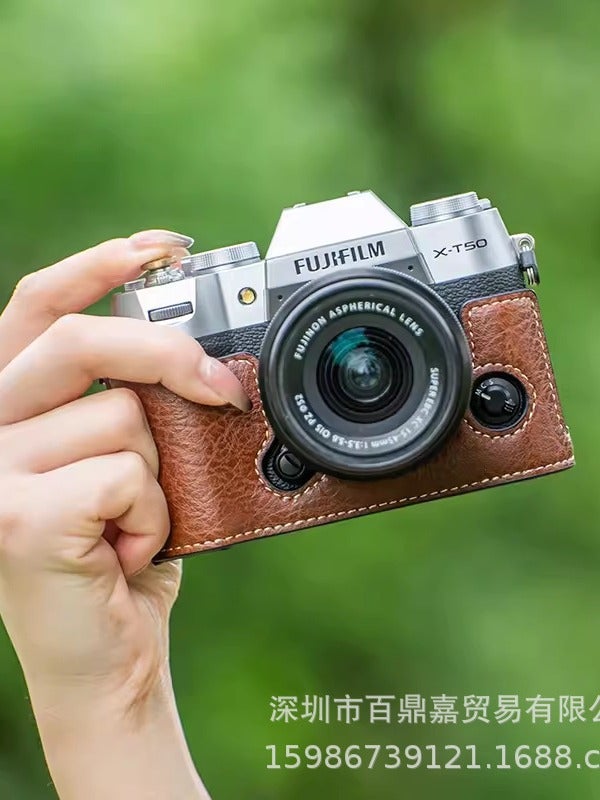 XT50 Leather Half Case Portable Shoulder Camera Bag Coffee 
