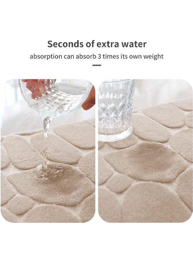 HQ-GAMING Bathroom Rugs Sets 3 Piece, Cobblestone Flannel Bathroom Mats Set Extra Thick, Non Slip Bath Mats for Bathroom, Water Absorbent, Washable Bath Rugs for Tub, Toilet and Floor (Beige)  - Image 3