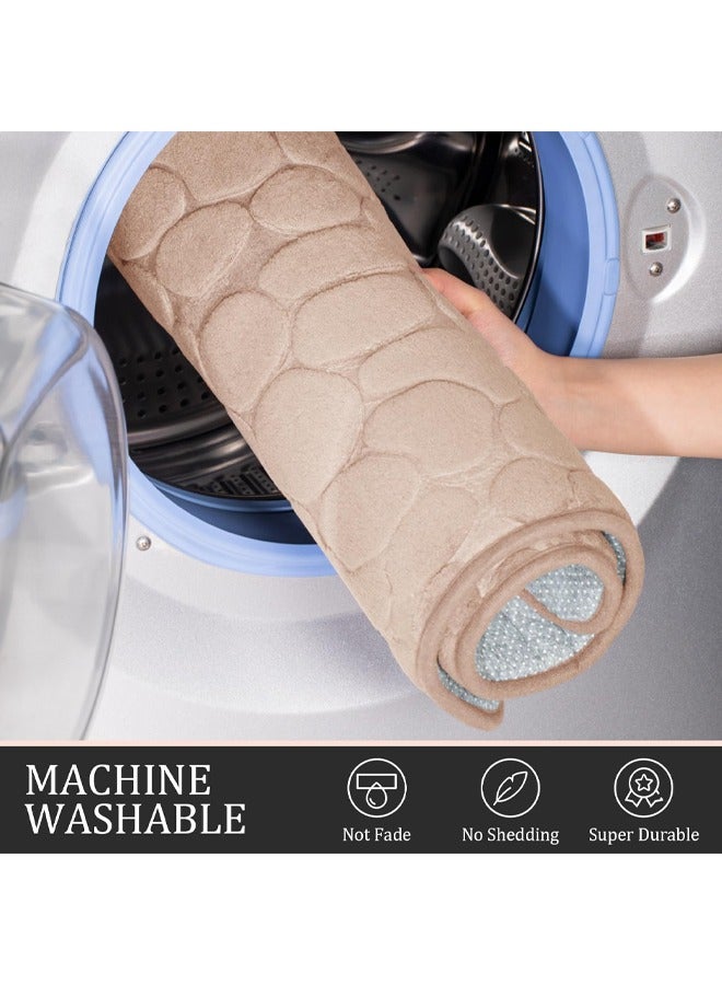 HQ-GAMING Bathroom Rugs Sets 3 Piece, Cobblestone Flannel Bathroom Mats Set Extra Thick, Non Slip Bath Mats for Bathroom, Water Absorbent, Washable Bath Rugs for Tub, Toilet and Floor (Beige)  - Image 5