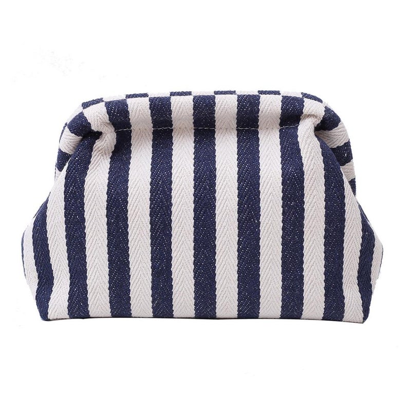 New stylish color-blocked striped cosmetic bag, women's coin and phone organizer, trendy niche cloud-shaped clutch bag - Image 3