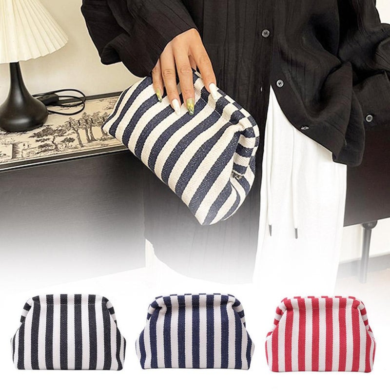 New stylish color-blocked striped cosmetic bag, women's coin and phone organizer, trendy niche cloud-shaped clutch bag - Image 5