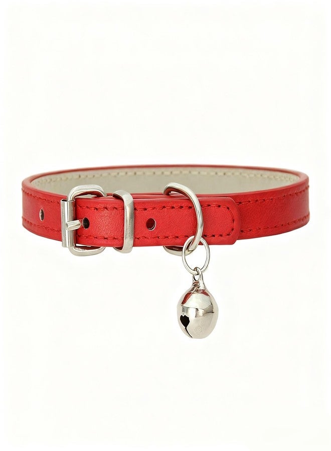 cyhaen Red Small Dog Collar with Bell,Kitten Collars with Bell,Soft Pu Leather Puppy Collar Adjustable Buckle for XXS Extra Small Medium Tiny Male Boys Pets Puppy Kitten Chihuahua S - Image 5