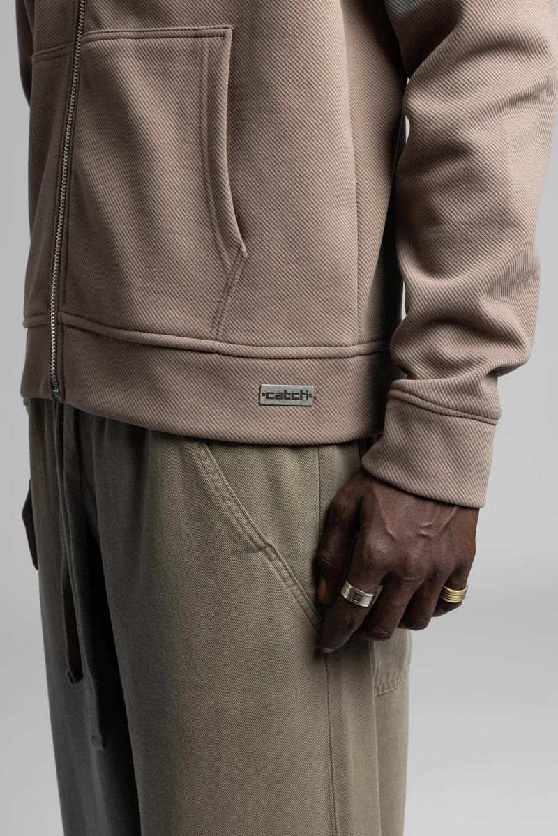 Catch Diagonal Textured Zip-Up Hooded Sweatshirt