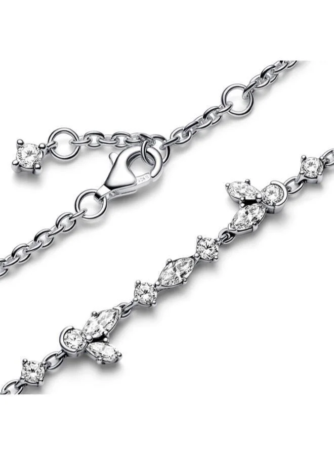 باندورا سوار فضة استرليني بتصميم عنقودي عشبي مع زركونيا مكعب شفاف