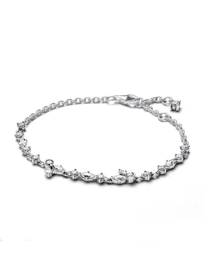 Herbarium cluster sterling silver bracelet with clear cubic zirconia