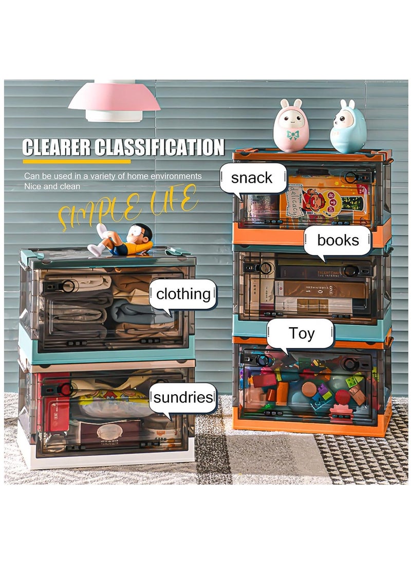 Arabest 2 Pack 40L Clear Folding Storage Boxes, Plastic Storage Bins with Wheels and Double Side Doors, Stackable Organization Cube Box for Home and Office Organization  - Image 3