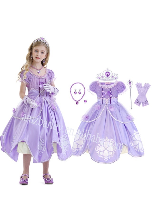 لبس تنكري شخصية صوفيا للأطفال مع تاج وعصا – فستان أميرة للبنات - Image 3