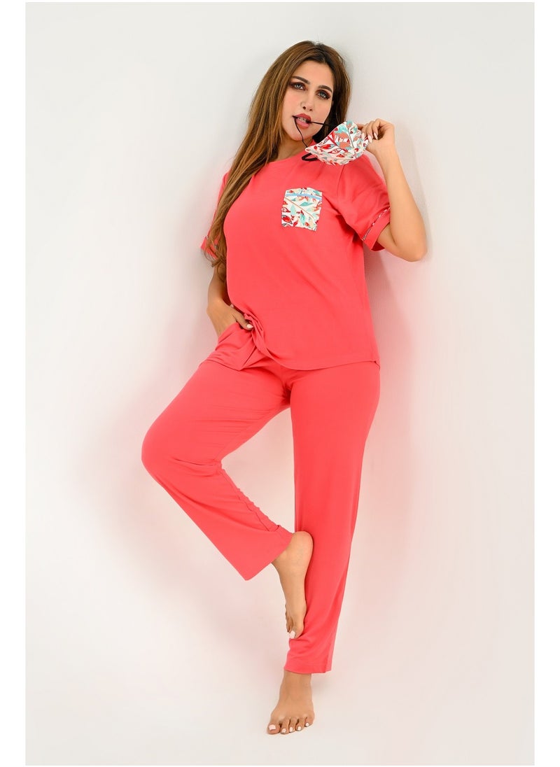 Generic - Women's pajama set - summer wear, 2 pieces of pants and a T-shirt and sleep glasses - patterned with different designs and specially designed to provide comfort and refreshment. - Image 1