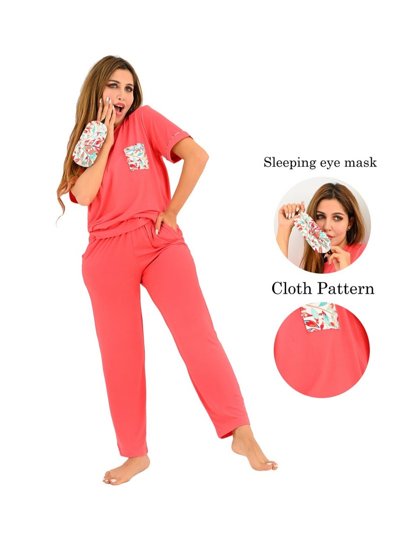 Generic - Women's pajama set - summer wear, 2 pieces of pants and a T-shirt and sleep glasses - patterned with different designs and specially designed to provide comfort and refreshment. - Image 1