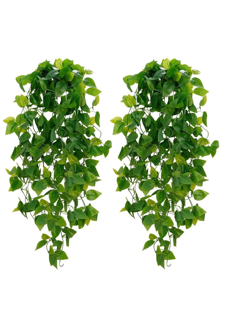 Generic Artificial Hanging Plants, 35.5inch/90cm Fake Hanging Plants, Fake Ivy Vines with Full Leaves, Faux Hanging Greenery Pothos for Wall Home Living Room Indoor Outdoor Decor (2 Pcs)  - Image 1