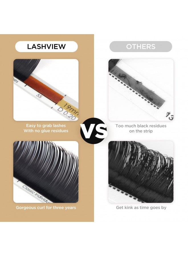 LASHVIEW Silk Mink Fake Eyelash Extensions 0.20 Thickness C Curl Mixed Tray 8-15mm Natural Thick Lashes Individual Semi-Permanent Eyelashes Application for Professional Salon Use