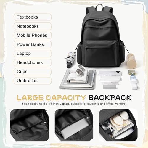 VECAVE School Backpack College High School Bags backpack for Boys Girls Teens Waterproof Bookbag Casual Lightweight Travel Rucksack Daypack Backpacks for Men Women Black - Image 3