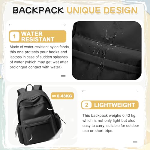 VECAVE School Backpack College High School Bags backpack for Boys Girls Teens Waterproof Bookbag Casual Lightweight Travel Rucksack Daypack Backpacks for Men Women Black - Image 5