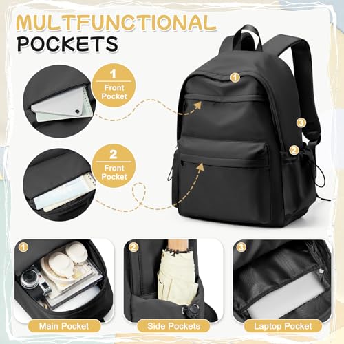 VECAVE School Backpack College High School Bags backpack for Boys Girls Teens Waterproof Bookbag Casual Lightweight Travel Rucksack Daypack Backpacks for Men Women Black - Image 4