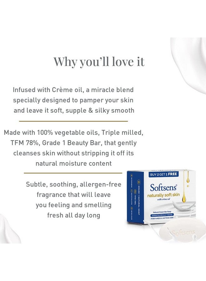 Softsens Soft Skin Natural Cream Soap Bar With Creme Oil Made With 100% Natural Vegetable Oil | Daily-Use Bathing Bar Parabens, Sls, Sles & Phthalates Free (Pack Of 3, 9 Soaps) - Image 3