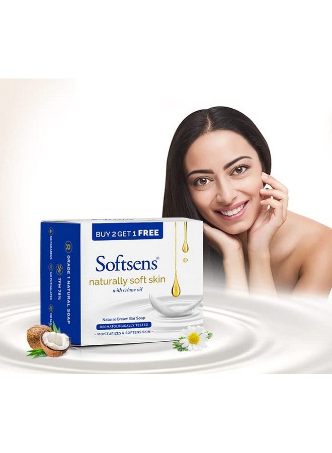 Softsens Soft Skin Natural Cream Soap Bar With Creme Oil Made With 100% Natural Vegetable Oil | Daily-Use Bathing Bar Parabens, Sls, Sles & Phthalates Free (Pack Of 3, 9 Soaps) - Image 1