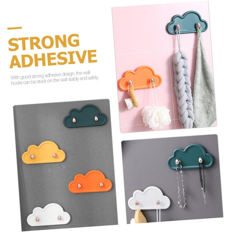 4 Pcs Cloud Shape Adhesive Wall Hooks for Keys Towels Jewelry Yellow Green White Orange Bathroom Kitchen - Image 4