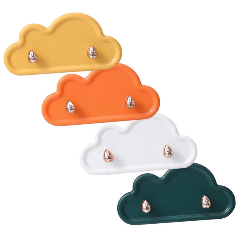 4 Pcs Cloud Shape Adhesive Wall Hooks for Keys Towels Jewelry Yellow Green White Orange Bathroom Kitchen - Image 2