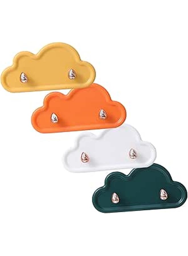 4 Pcs Cloud Shape Adhesive Wall Hooks for Keys Towels Jewelry Yellow Green White Orange Bathroom Kitchen - Image 1