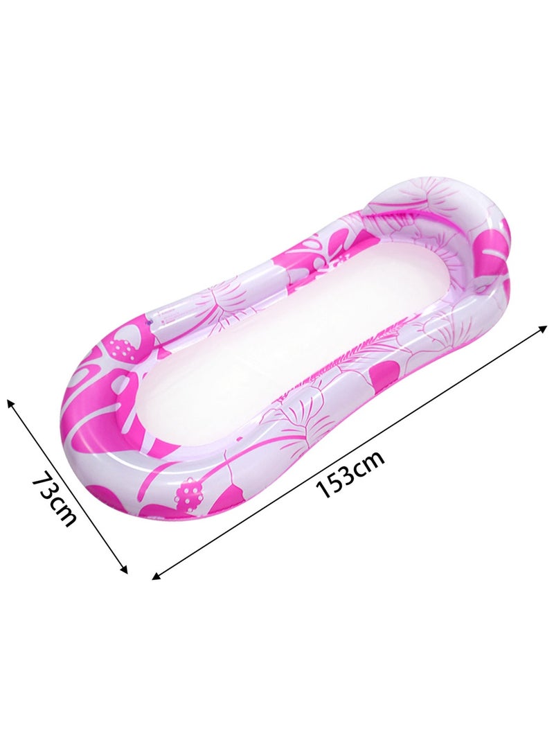 Pink Floral Inflatable Pool Float Hammock Lounge Chair, 153cm Water Mesh Floating Bed with Headrest, Summer Beach Float for Adults - Image 2