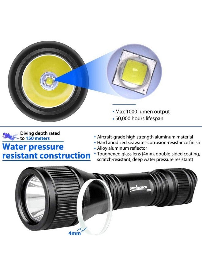 ORCATORCH ضوء الغوص D550، 1000 لومن ضوء غوص تحت الماء فائق السطوع مع 3 أوضاع، مصباح غوص ليلي مقاوم للماء IP68 بعمق 150 مترًا - Image 4