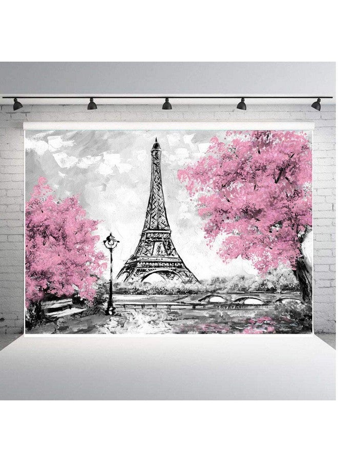 Fanghui 9X6Ft Paris Eiffel Tower Backdrops For Photography Pink Flowers Trees Photo Lover Wedding Studio Props Background Banner Vinyl - Image 1