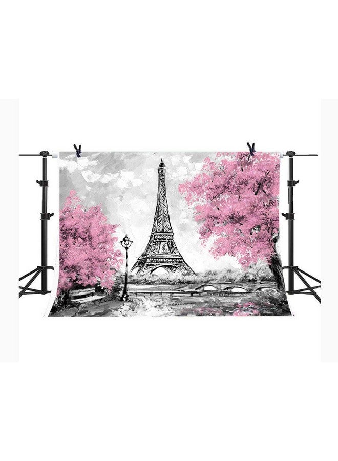 Fanghui 9X6Ft Paris Eiffel Tower Backdrops For Photography Pink Flowers Trees Photo Lover Wedding Studio Props Background Banner Vinyl - Image 4