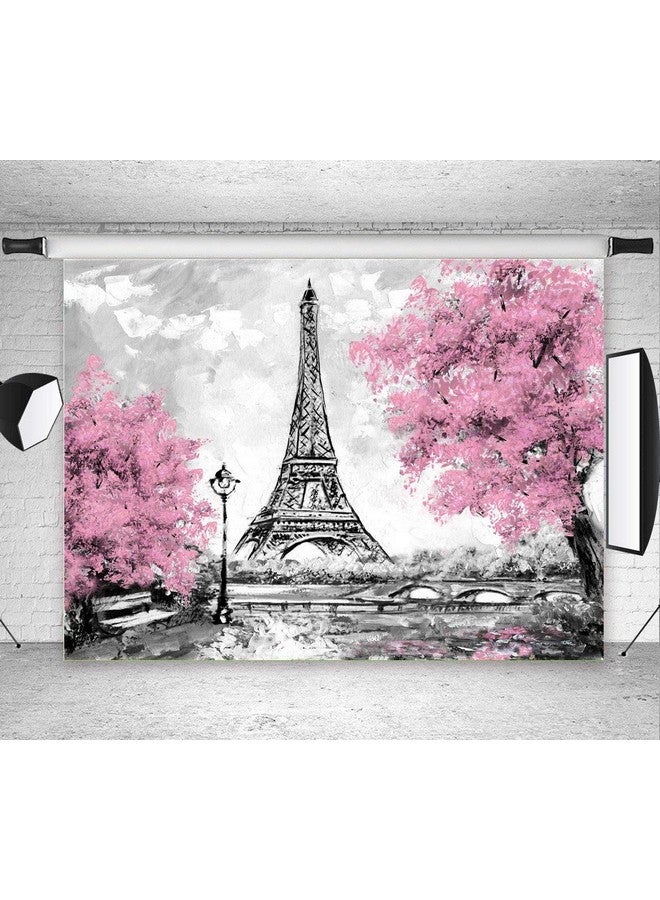 Fanghui 9X6Ft Paris Eiffel Tower Backdrops For Photography Pink Flowers Trees Photo Lover Wedding Studio Props Background Banner Vinyl - Image 2