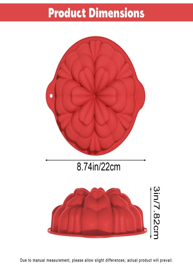 Ysqool 1Pc Silicone Flower Shaped Cake Mold, 8 In Large Round Cake Pan Nonstick Floral Silicone Molds for Baking Cake, Breads, Pies, Tarts, Jello Mold for DIY, Birthday, Anniversary, Party, Red (Love Flower) - Image 2