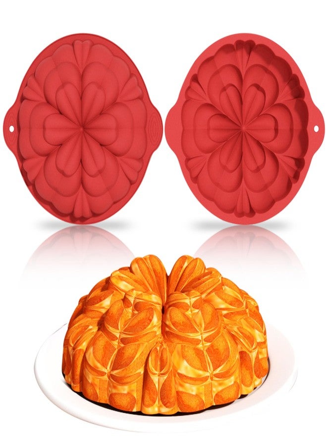 Ysqool 1Pc Silicone Flower Shaped Cake Mold, 8 In Large Round Cake Pan Nonstick Floral Silicone Molds for Baking Cake, Breads, Pies, Tarts, Jello Mold for DIY, Birthday, Anniversary, Party, Red (Love Flower) - Image 1