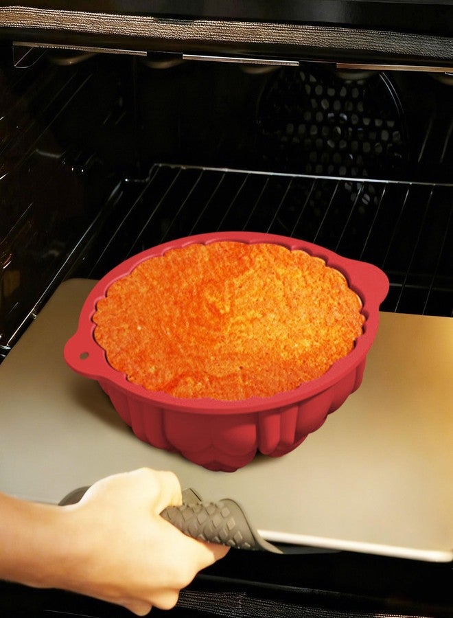 Ysqool 1Pc Silicone Flower Shaped Cake Mold, 8 In Large Round Cake Pan Nonstick Floral Silicone Molds for Baking Cake, Breads, Pies, Tarts, Jello Mold for DIY, Birthday, Anniversary, Party, Red (Love Flower) - Image 3