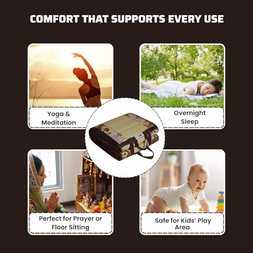 KALA DARSHAN Crafts BAZAAR - Foldable Mat with Korai River Grass Chatai 2.5 X 6 Feet 15MM Soft Foam Brown Cotton Fabric, Reduced Back Pain Portable - Image 5