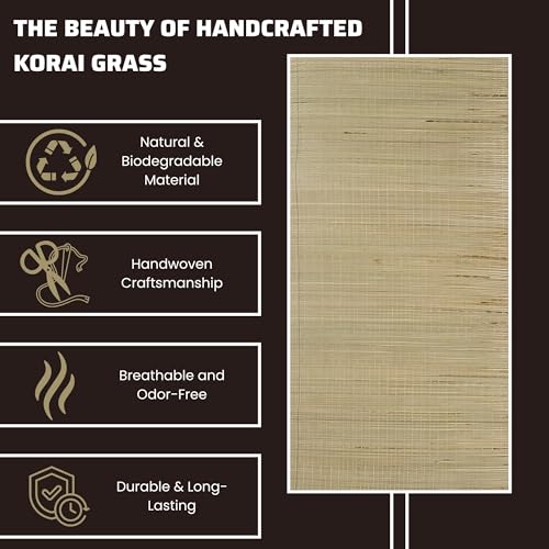 KALA DARSHAN Crafts BAZAAR - Foldable Mat with Korai River Grass Chatai 2.5 X 6 Feet 15MM Soft Foam Brown Cotton Fabric, Reduced Back Pain Portable - Image 4