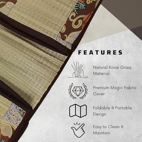 KALA DARSHAN Crafts BAZAAR - Foldable Mat with Korai River Grass Chatai 2.5 X 6 Feet 15MM Soft Foam Brown Cotton Fabric, Reduced Back Pain Portable - Image 3
