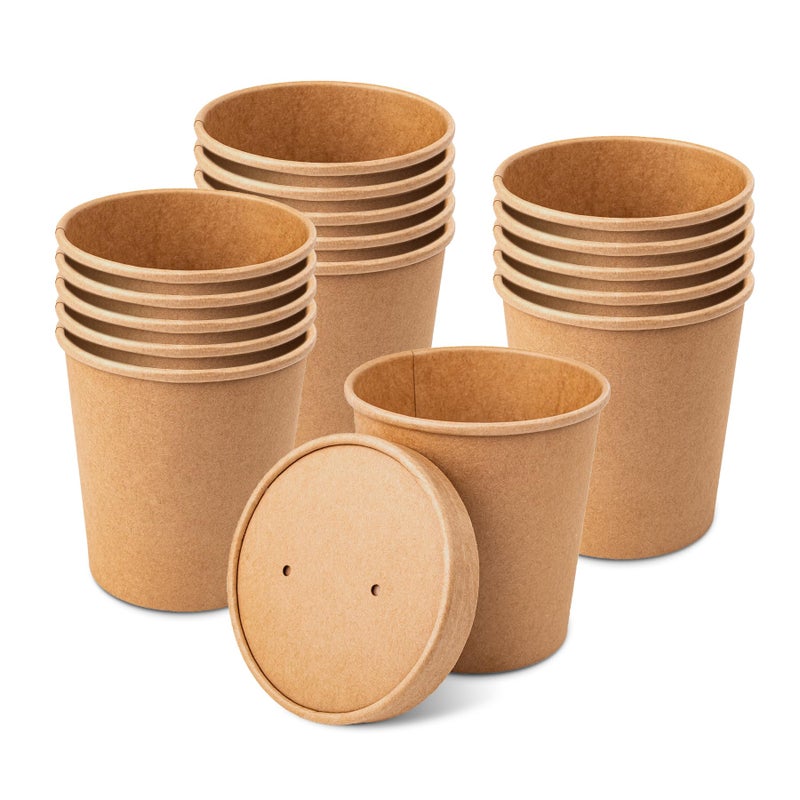 PakTalk 50 Pack Soup Containers with Lids Disposable To Go Containers Kraft 16oz Paper Soup Bowls with Lid for Hot Drinking Food Ice Cream 50sets 16 oz