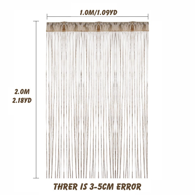 Vidillo Door String Curtain, Wall Panel Fringe Window Room Divider Blind, Home Patio Bedroom Decorative Tassel Screen Ribbon Strings Strip Silver Thread Screen for Wedding Coffee House (Champagne) - Image 2