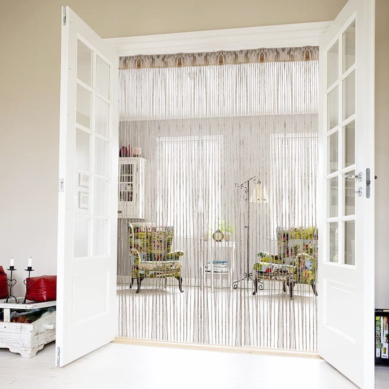 Vidillo Door String Curtain, Wall Panel Fringe Window Room Divider Blind, Home Patio Bedroom Decorative Tassel Screen Ribbon Strings Strip Silver Thread Screen for Wedding Coffee House (Champagne) - Image 5