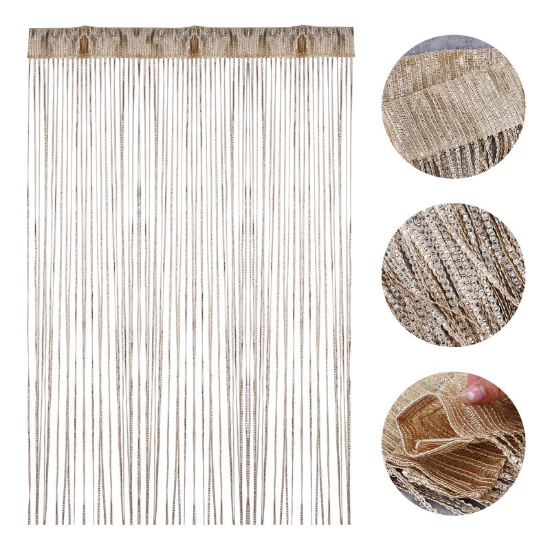 Vidillo Door String Curtain, Wall Panel Fringe Window Room Divider Blind, Home Patio Bedroom Decorative Tassel Screen Ribbon Strings Strip Silver Thread Screen for Wedding Coffee House (Champagne) - Image 3