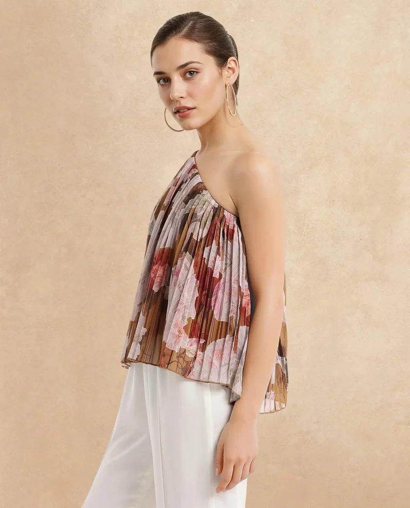 Rareism Women's One Shoulder Floral Print Top