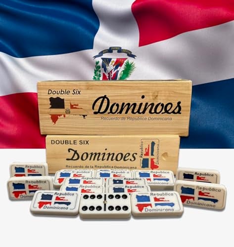 PRK 14 Dominican Republic Dominoes Double Six Novelty Set with Dominican Republic Flag Design Ideal for Parties 1 Set med Size Domino - Image 1
